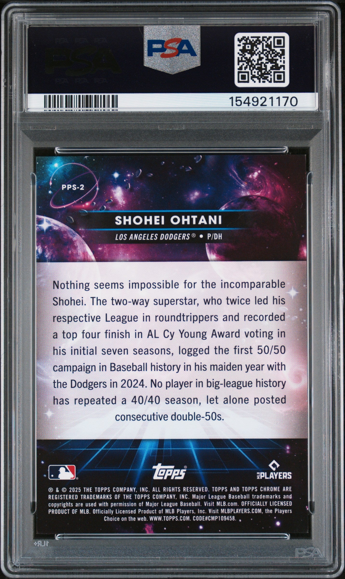 Shohei Ohtani | 2025 Topps Cosmic Chrome Planetary Pursuit – Sun | PSA 9