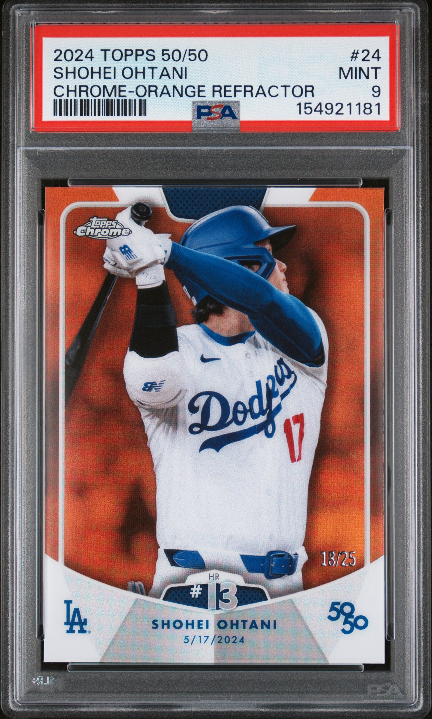Shohei Ohtani | 2024 Topps 50/50 Chrome Orange Refractor /25 | PSA 9