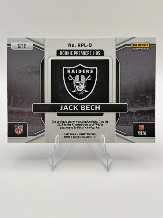 Jack Bech | 2025 Panini Instant | Rookie Premiere Lids Patch RC /10 (Raw)
